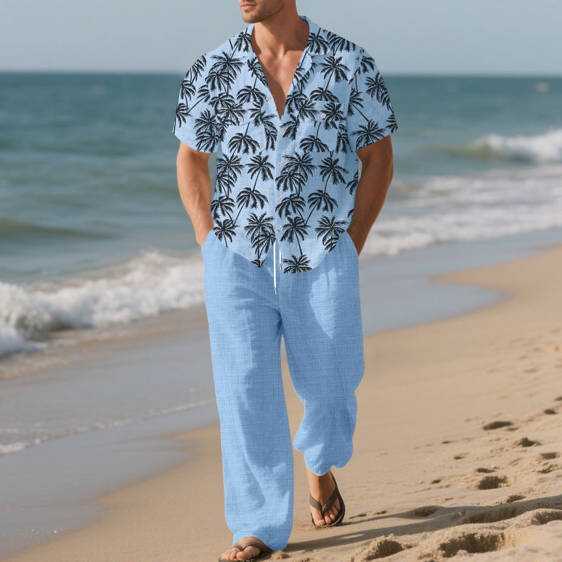 Beach Vacation Casual Loose Trousers Two-Piece Suit for Men – Relaxed, Stylish & Effortlessly Cool.