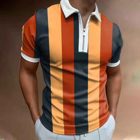 Men’s Striped Polo Shirt – Printed Short Sleeve Lapel T-Shirt for Casual & Smart Wear.