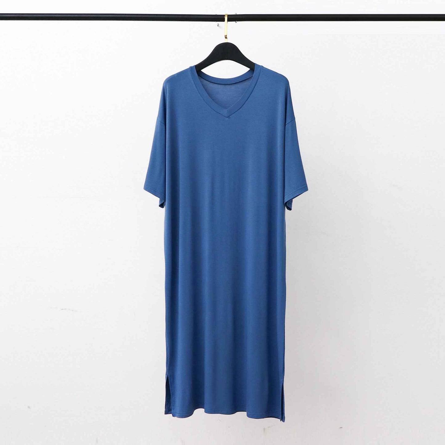 Men’s Modal V-Neck Nightgown – Soft Knee-Length Short-Sleeve Sleep Dress.