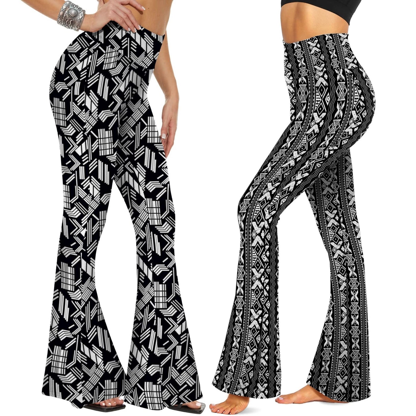 Flared Cropped High-Rise Pants Set – Chic Printed 2-Piece Outfit for Effortless Style.