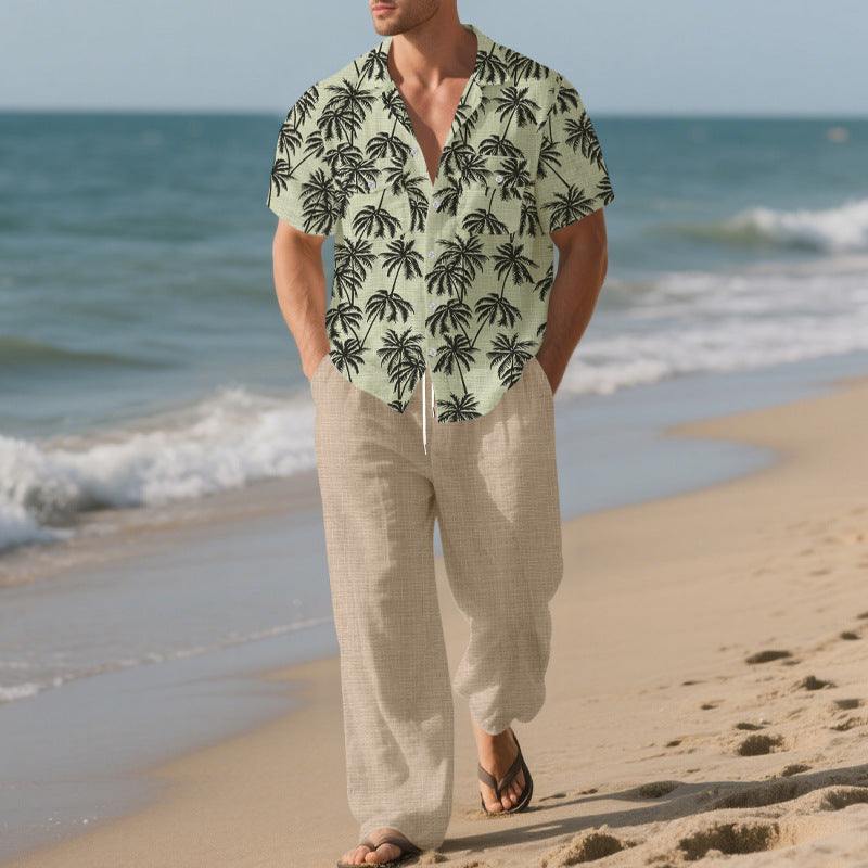 Beach Vacation Casual Loose Trousers Two-Piece Suit for Men – Relaxed, Stylish & Effortlessly Cool.