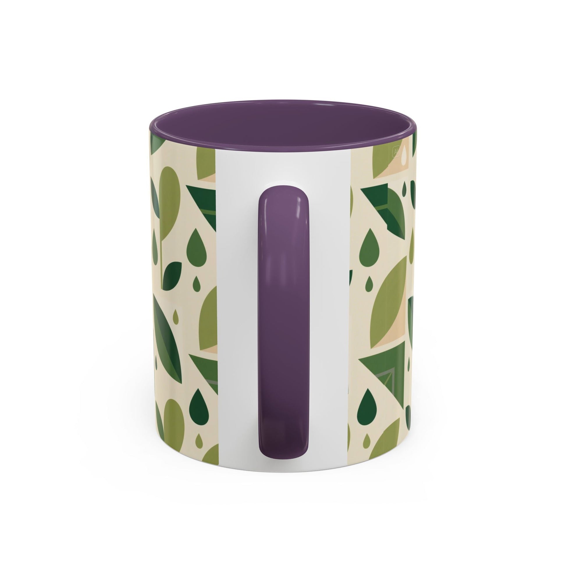 Mug - Abstract Green Leaf and Water Drop Pattern, Minimal Geometric Design Printify