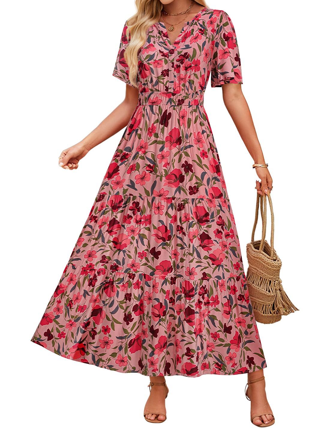 Summer Casual Floral Print Maxi Dress – Sleeveless Boho Beach Sundress for Women.
