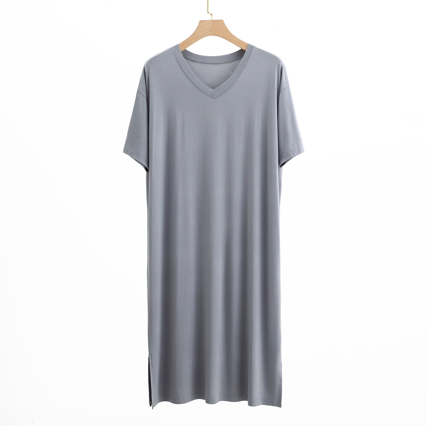 Men’s Modal V-Neck Nightgown – Soft Knee-Length Short-Sleeve Sleep Dress.