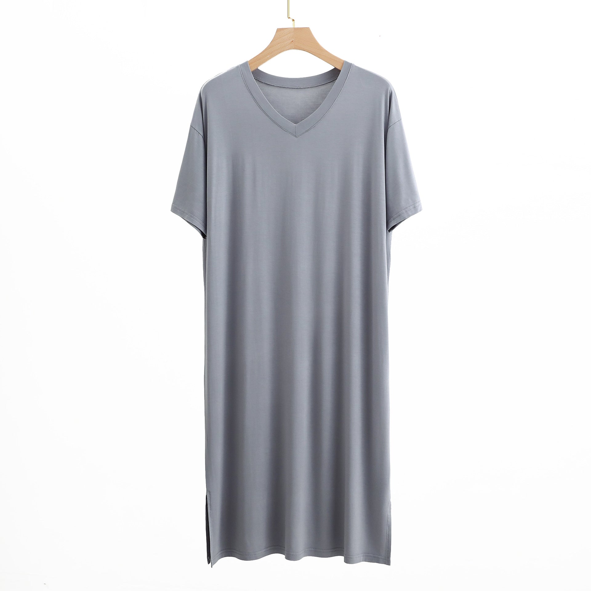 Men’s Modal V-Neck Nightgown – Soft Knee-Length Short-Sleeve Sleep Dress.