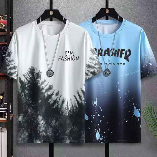 Men’s Ice Silk Short-Sleeved Splash-Ink T-Shirt.