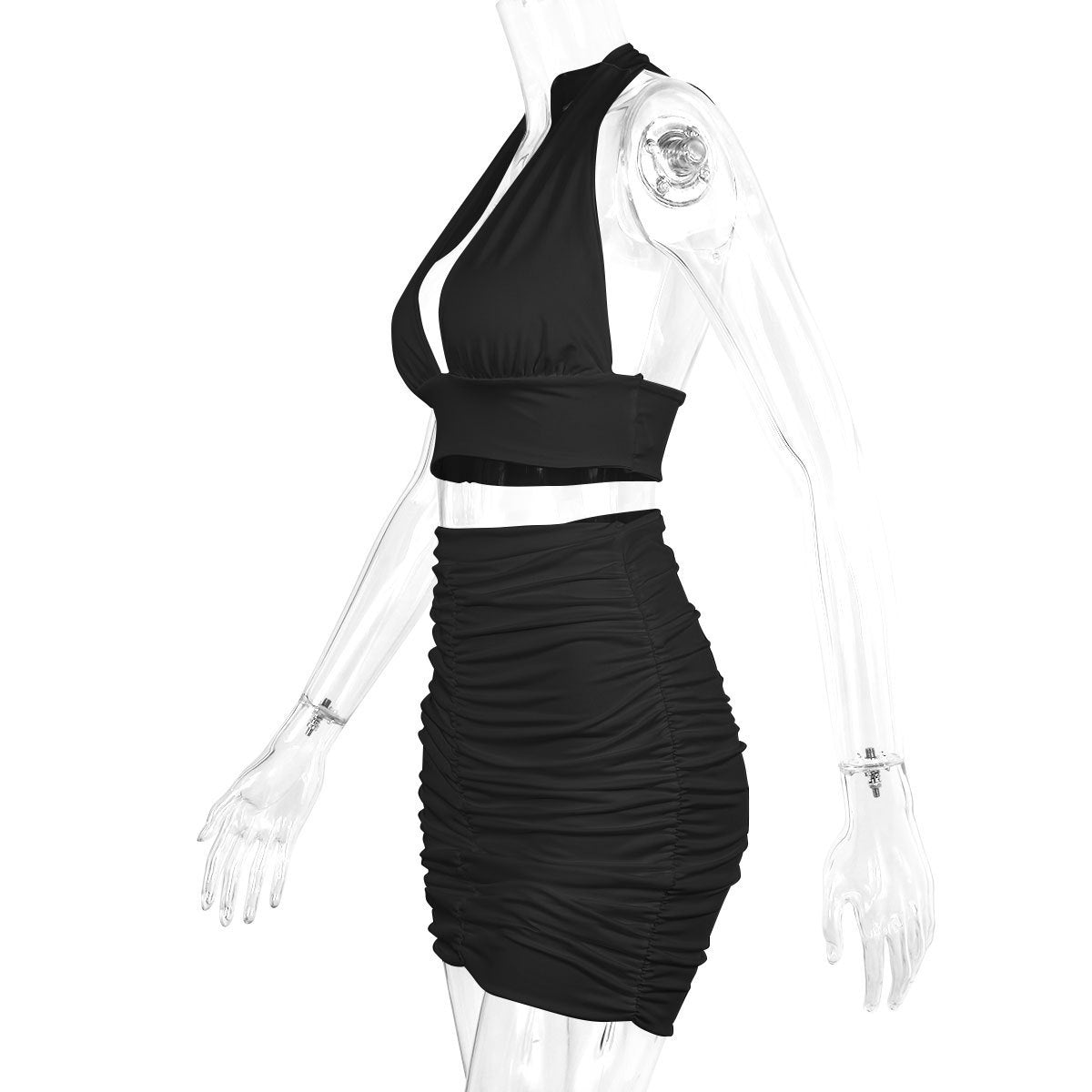 ✨ 2-Piece Women’s Halter Lace-Up Top & Pleated Skirt Set – Chic Hip-Covering Summer Outfit.