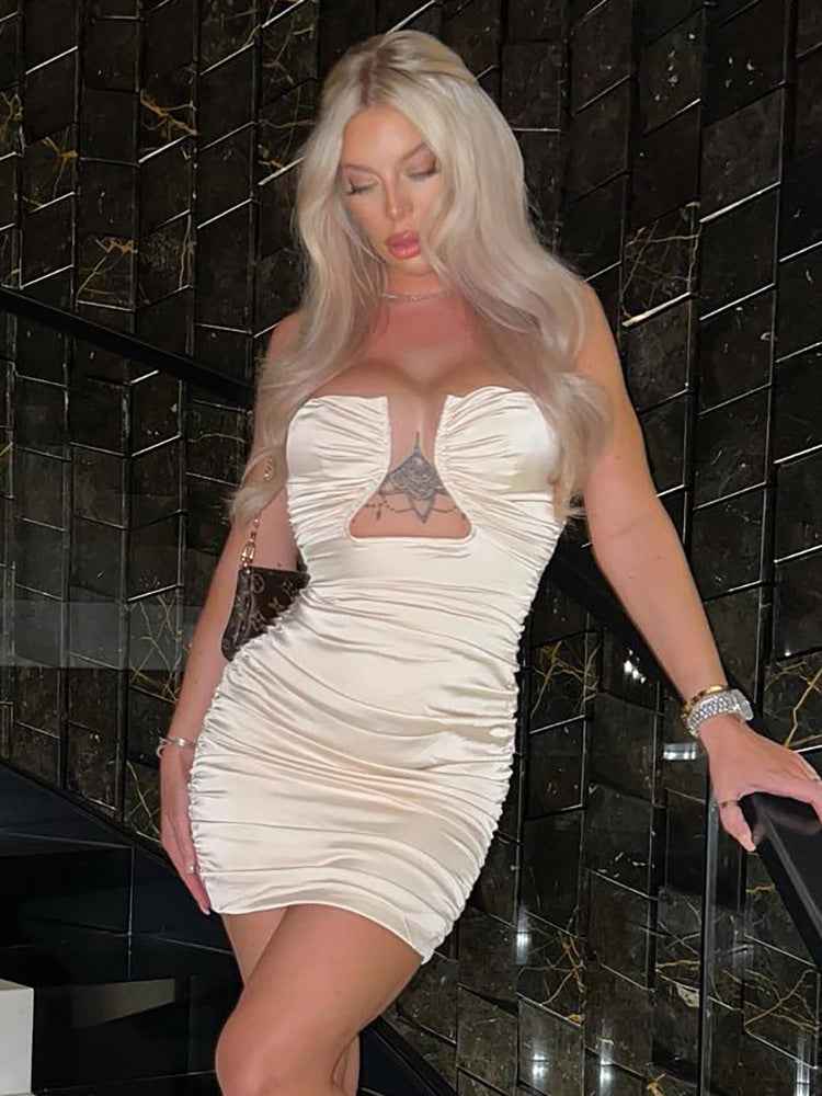 Solid Color Satin Pleated Sleeveless Mini Slip Dress – Party & Evening Wear.