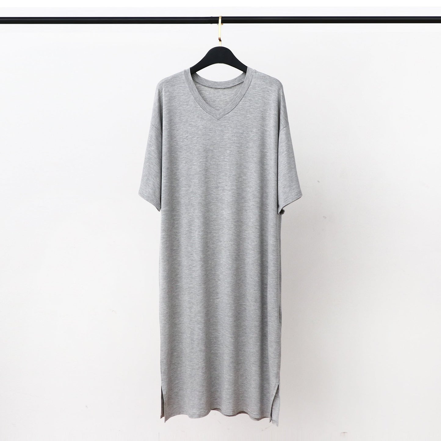 Men’s Modal V-Neck Nightgown – Soft Knee-Length Short-Sleeve Sleep Dress cjdropshipping