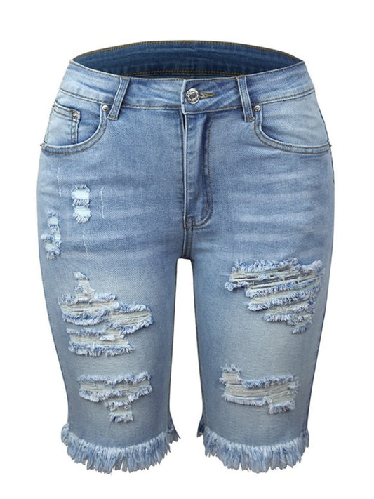 2025 Women's Denim Shorts, Quarter Length Jeans, Ripped Jeans, Frayed Hems cjdropshipping