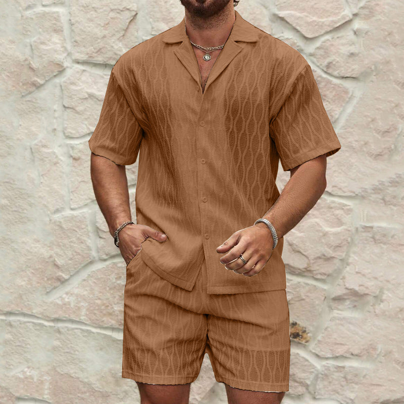 Men’s Summer Tracksuit – Casual Two-Piece Shirt & Shorts Set.