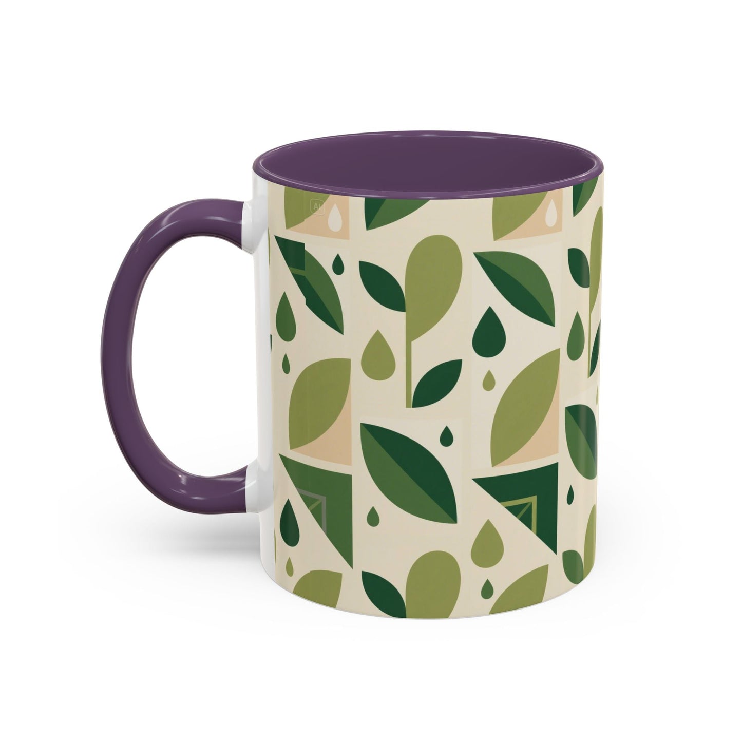 Mug - Abstract Green Leaf and Water Drop Pattern, Minimal Geometric Design Printify