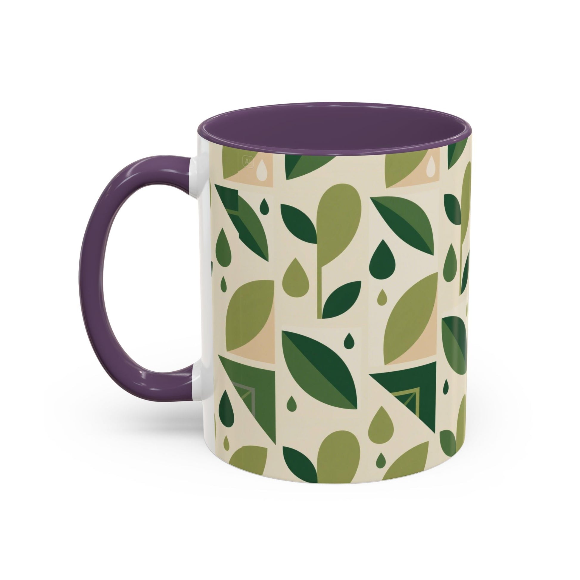 Mug - Abstract Green Leaf and Water Drop Pattern, Minimal Geometric Design Printify
