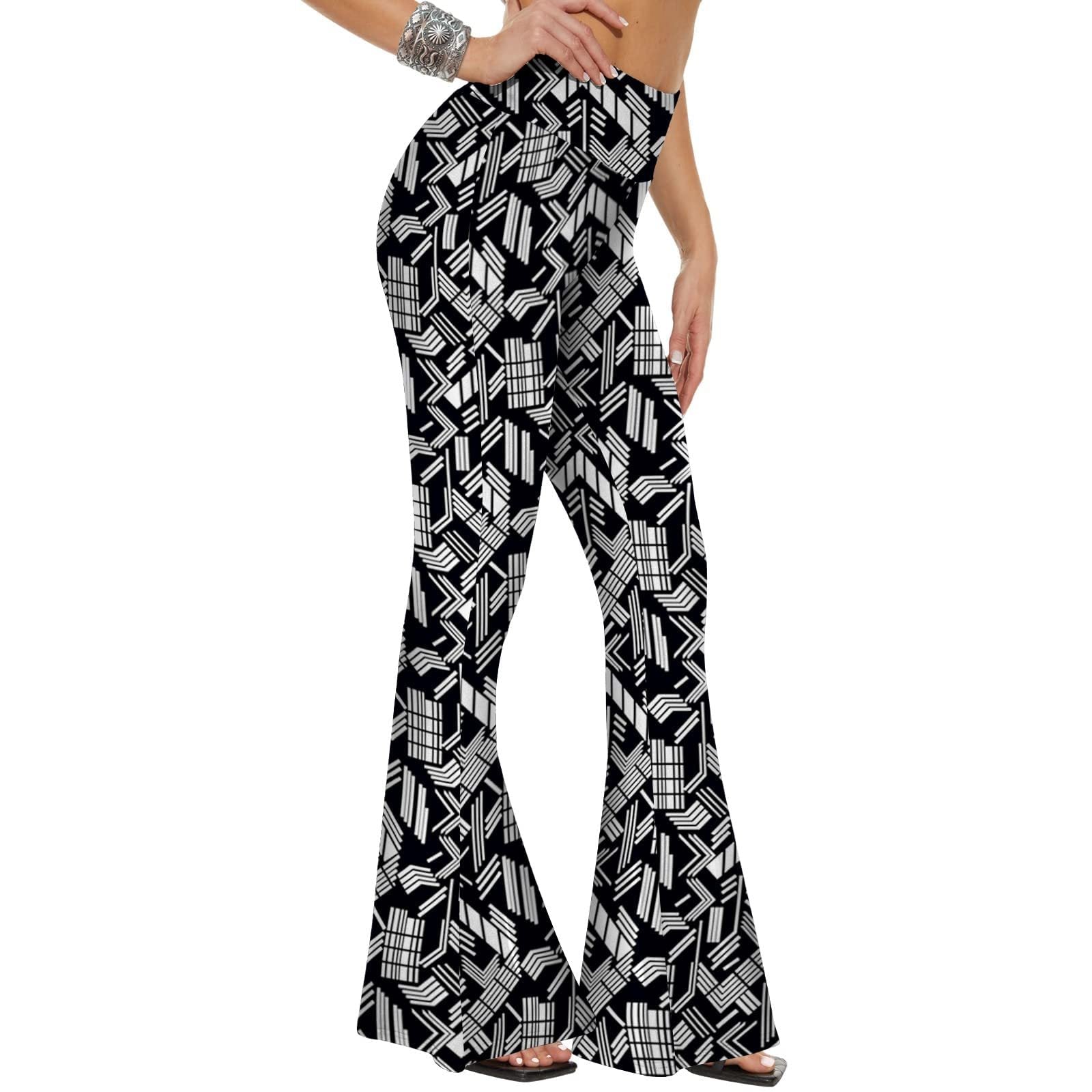 Flared Cropped High-Rise Pants Set – Chic Printed 2-Piece Outfit for Effortless Style.
