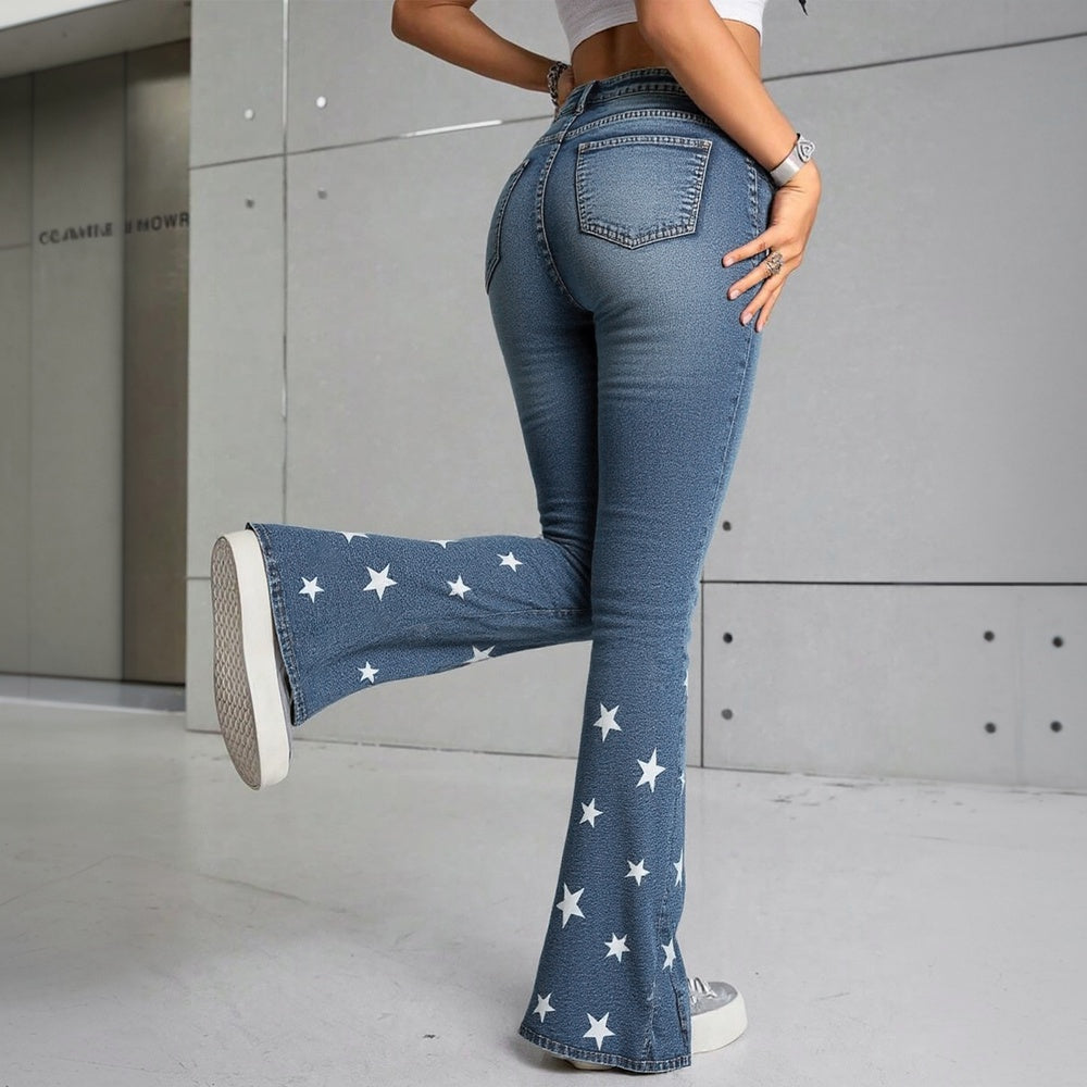 Vintage Star Pattern Jeans – Women’s High-Waist Wide-Leg Retro Denim cjdropshipping