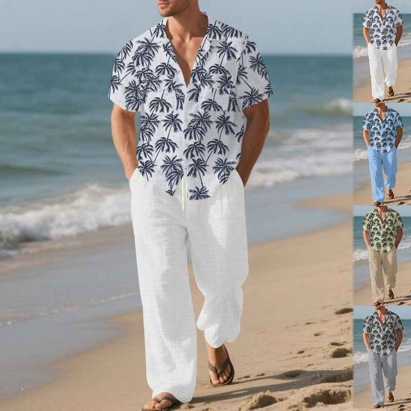 Beach Vacation Casual Loose Trousers Two-Piece Suit for Men – Relaxed, Stylish & Effortlessly Cool.