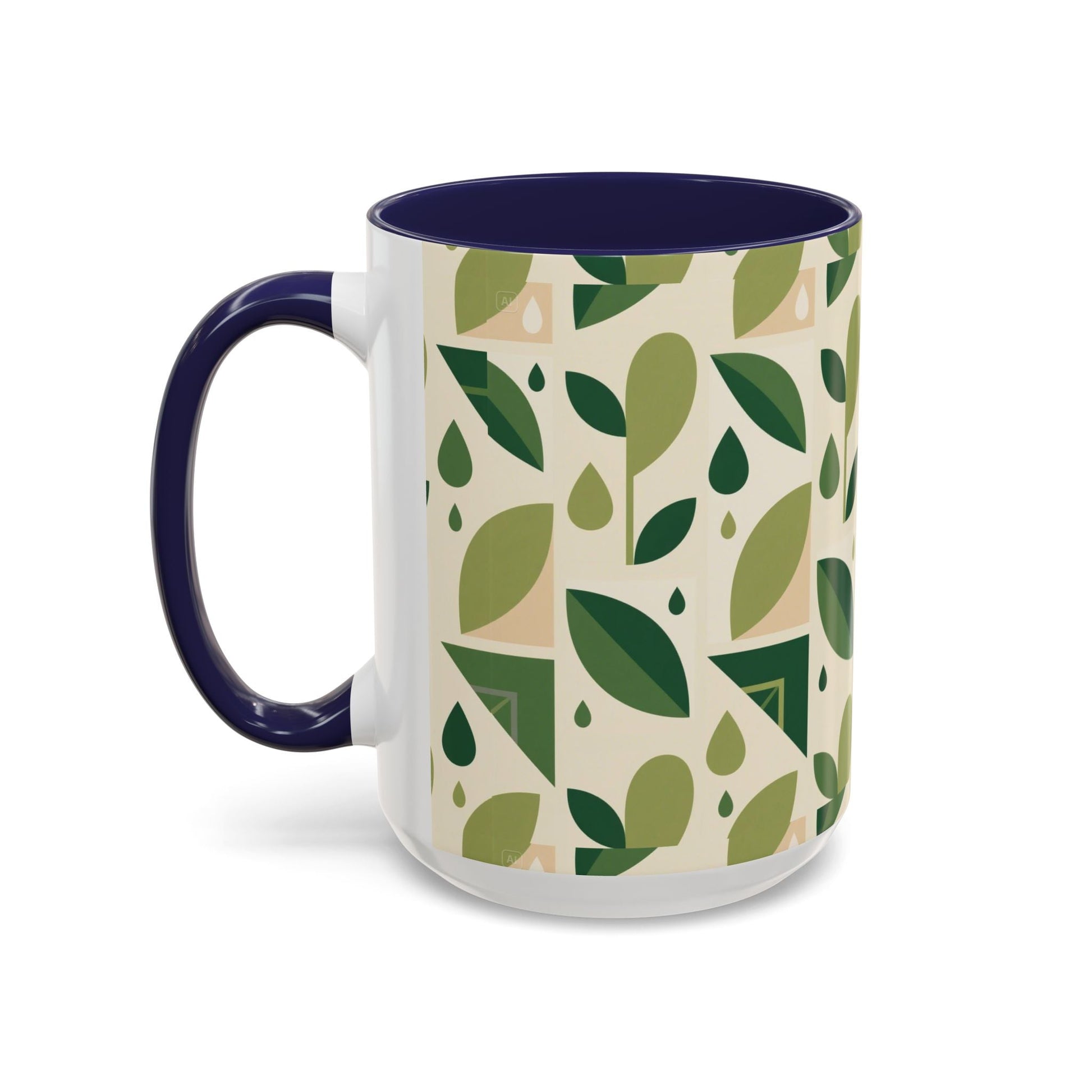 Mug - Abstract Green Leaf and Water Drop Pattern, Minimal Geometric Design Printify