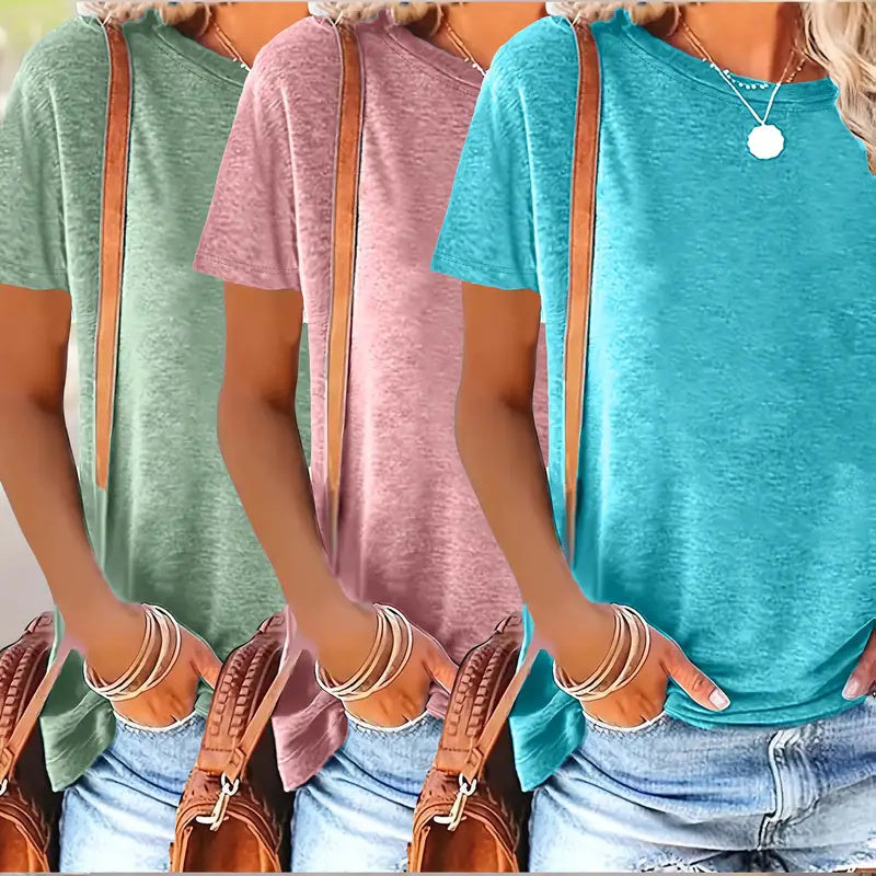 ☀️ 3-Pack Women’s Summer T-Shirts – Basic Casual Short Sleeve Loose Fit Tops 2025 Trend.
