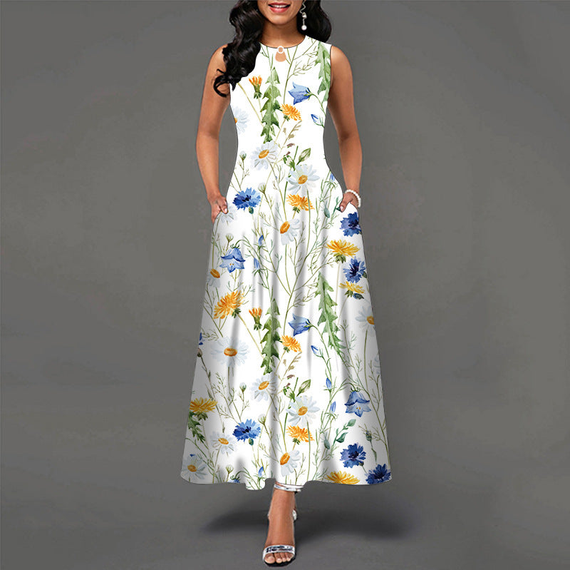 Black and White Color Block Floral Print Maxi Dress – Stylish Boho Summer Beach & Party Dress.