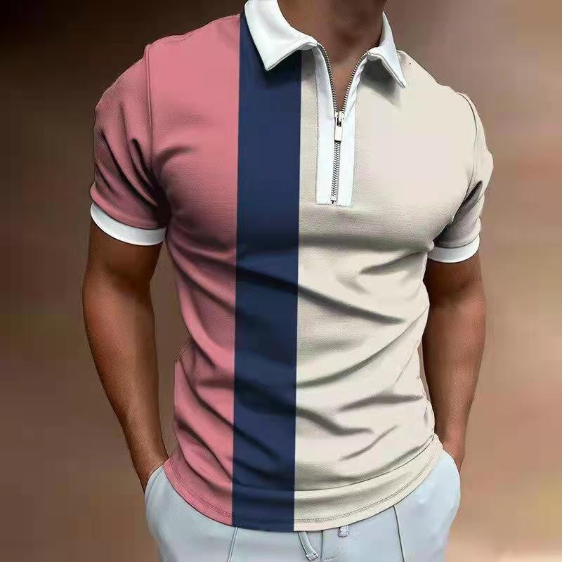 Men’s Striped Polo Shirt – Printed Short Sleeve Lapel T-Shirt for Casual & Smart Wear.