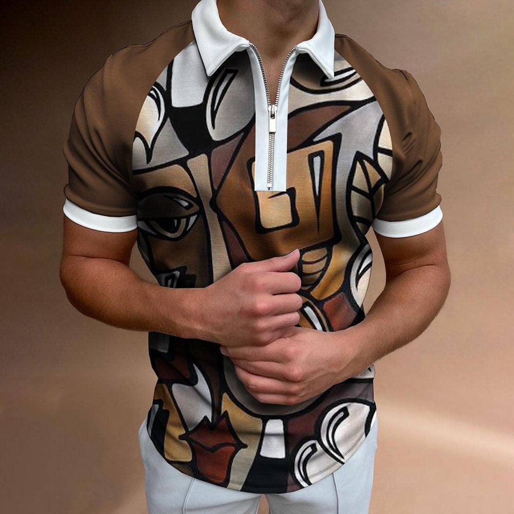 Men’s Striped Polo Shirt – Printed Short Sleeve Lapel T-Shirt for Casual & Smart Wear.