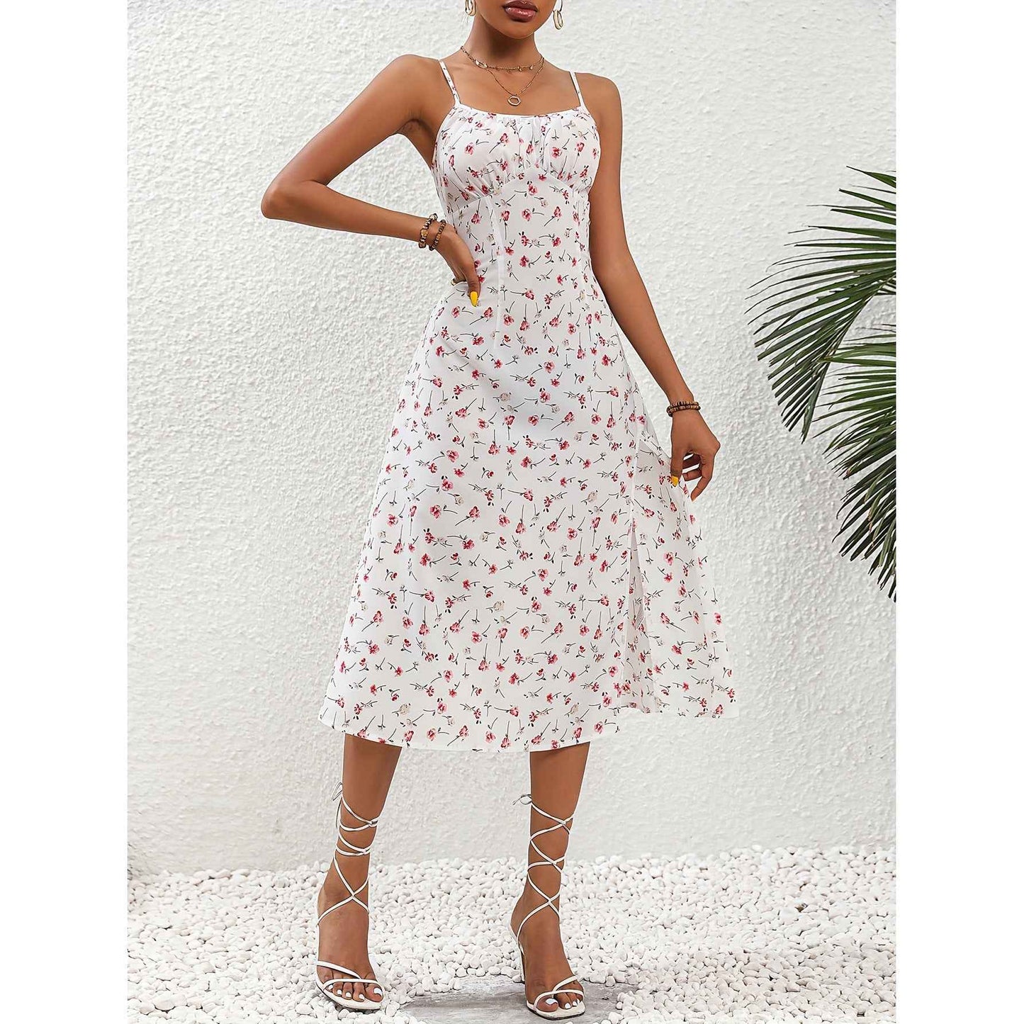 Polka Dot Suspender Split Dress – Summer Sexy Long Dress for Women.