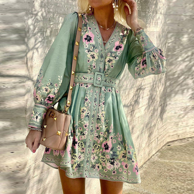 Ladies Fashion Loose Printed Boho Dress.