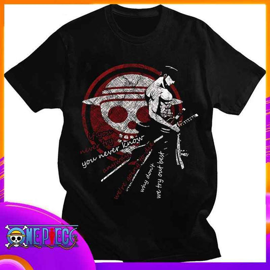 Men’s One Piece Anime T-Shirt – Luffy & Zoro Cotton Round Neck Summer Tee.