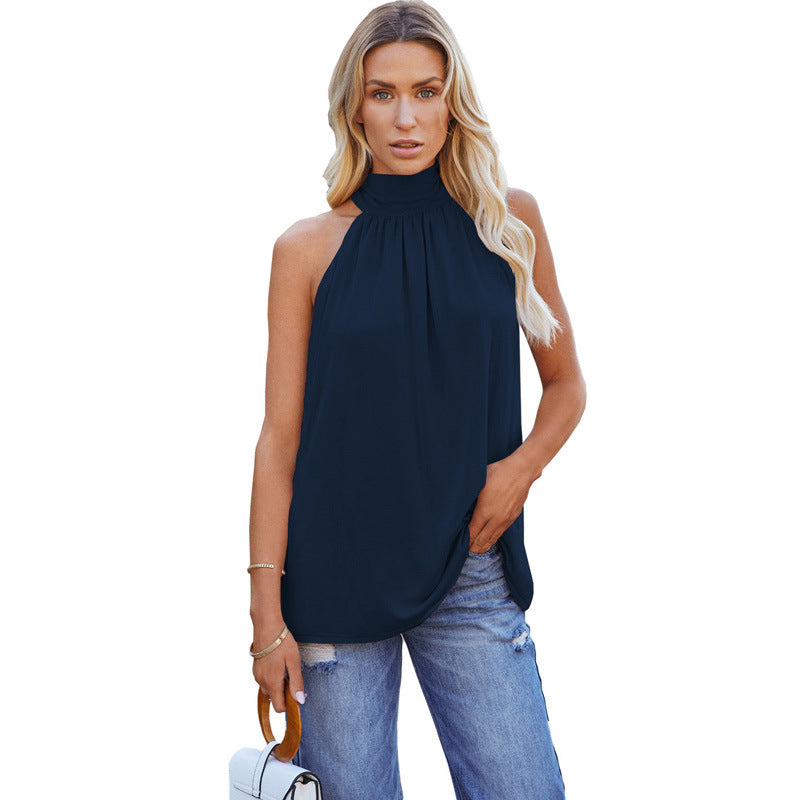 Women’s Summer Solid Color Sleeveless Mid-Length Pullover Vest – Casual Top.