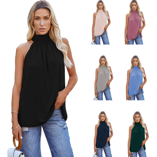 Women’s Summer Solid Color Sleeveless Mid-Length Pullover Vest – Casual Top.