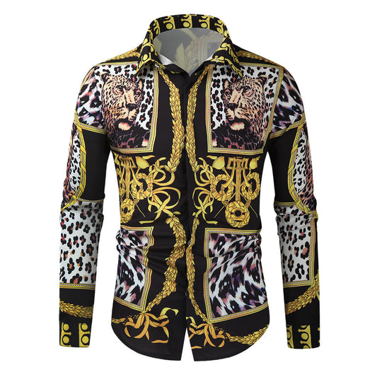 Men's Luxury Long-Sleeved Printed Shirt – Bold Dress Shirt for Casual & Formal Wear.