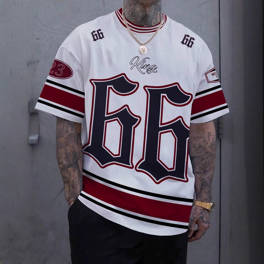 Men’s 3D Digital Print "66 Ball Wear" Round Neck Short Sleeve T-Shirt – Casual Summer Tee.