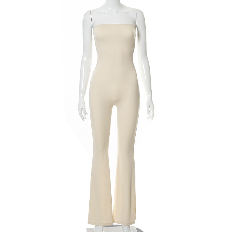 Women’s Solid Color Strapless Backless Jumpsuit – Autumn Casual One-Piece Outfit.