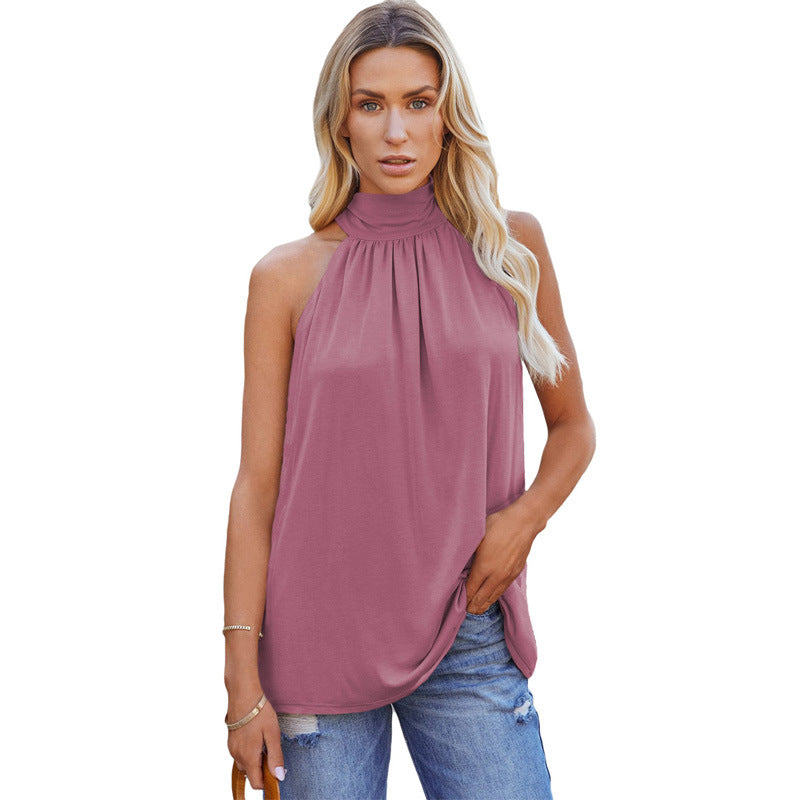 Women’s Summer Solid Color Sleeveless Mid-Length Pullover Vest – Casual Top.