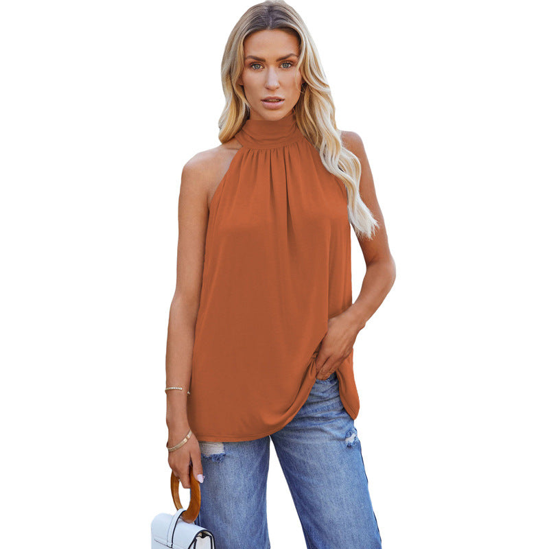 Women’s Summer Solid Color Sleeveless Mid-Length Pullover Vest – Casual Top.