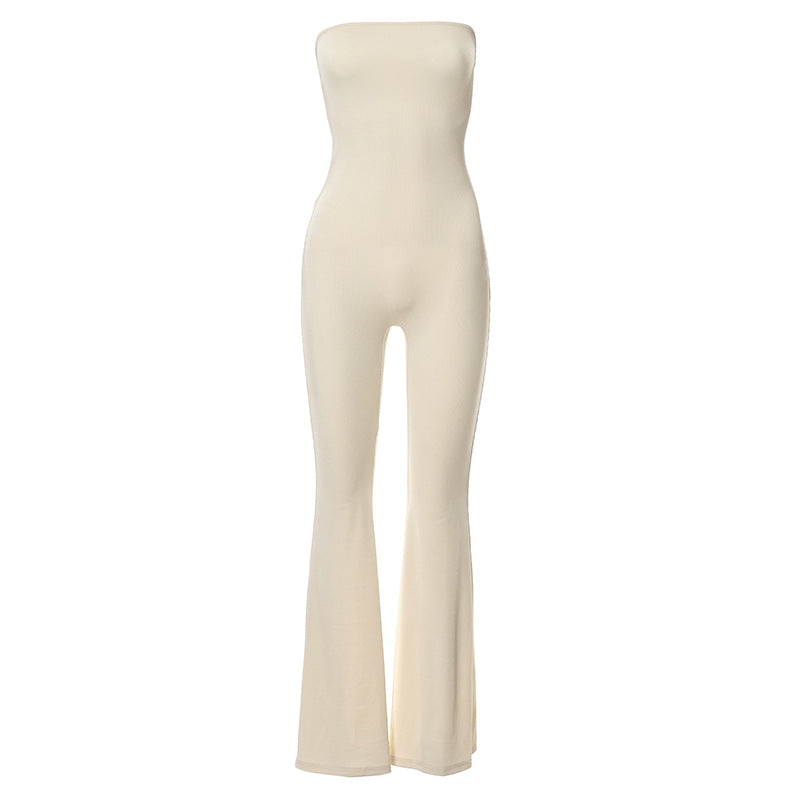 Women’s Solid Color Strapless Backless Jumpsuit – Autumn Casual One-Piece Outfit.
