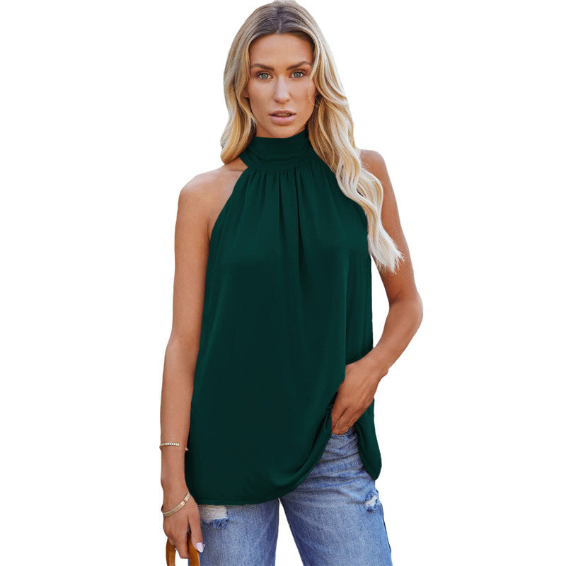 Women’s Summer Solid Color Sleeveless Mid-Length Pullover Vest – Casual Top.