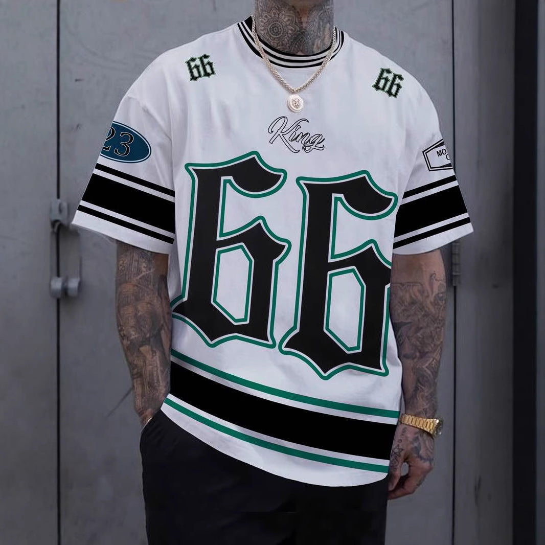 Men’s 3D Digital Print "66 Ball Wear" Round Neck Short Sleeve T-Shirt – Casual Summer Tee.