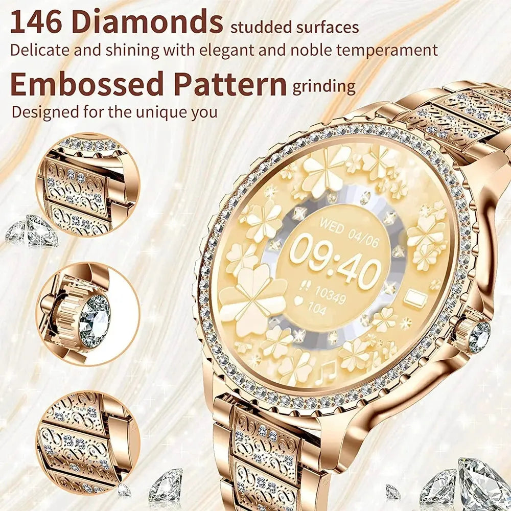 2025 Women’s Gold Luxury Smartwatch | 1.32" HD Screen, Voice Call & Heart Rate Monitor - Bright Starz Store