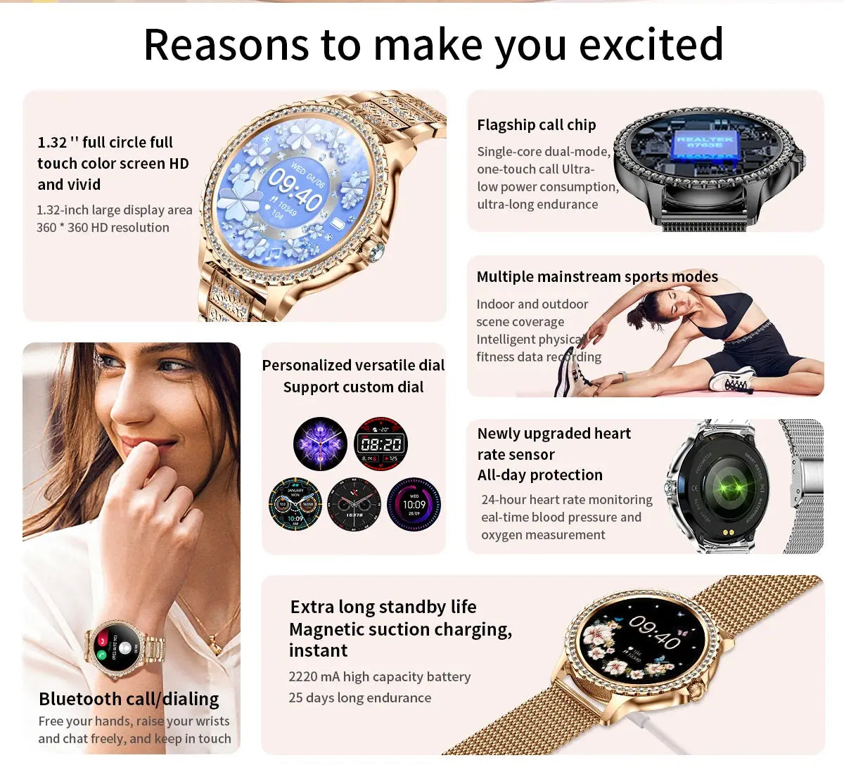 2025 Women’s Gold Luxury Smartwatch | 1.32" HD Screen, Voice Call & Heart Rate Monitor - Bright Starz Store