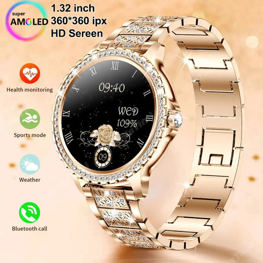 2025 Women’s Gold Luxury Smartwatch | 1.32" HD Screen, Voice Call & Heart Rate Monitor - Bright Starz Store
