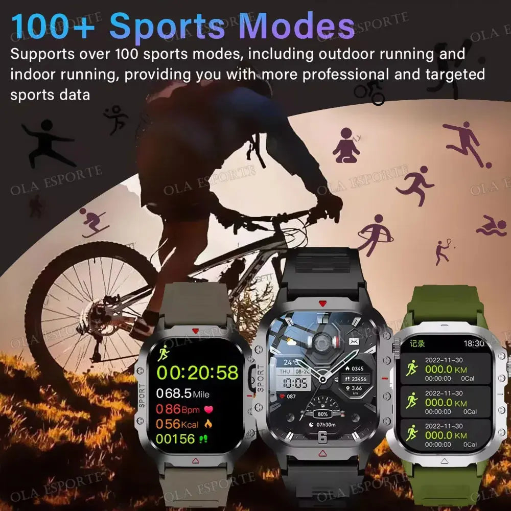 2025 Outdoor Sports Smartwatch showcasing 100+ sports modes, perfect for tracking outdoor and indoor activities.