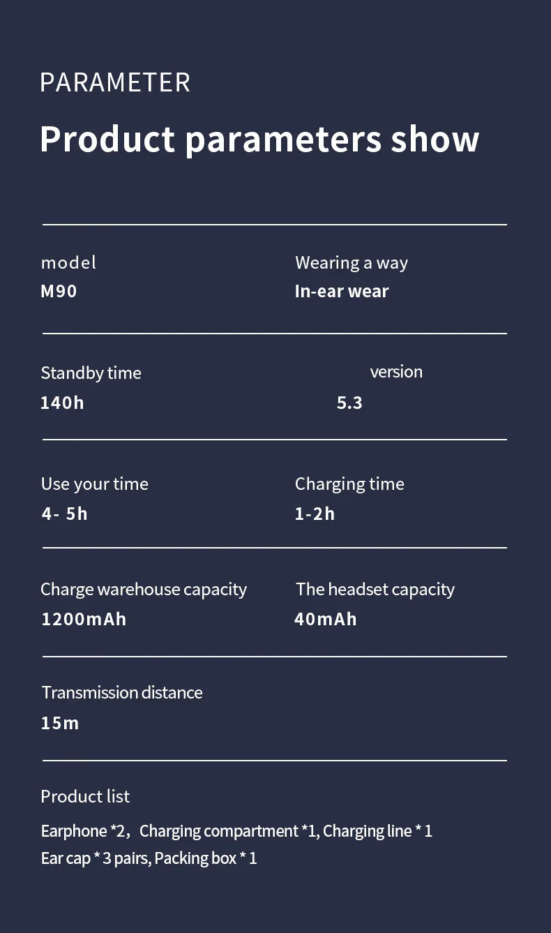 Original TWS M90 Wireless Headphones – Bluetooth Earbuds with Charging Case DragonRose 3C Store