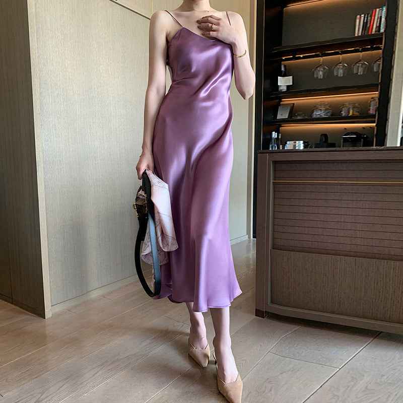 Acetate Satin Slip Dress – Loose & Slim Fit Versatile Satin Dress for All Occasions.