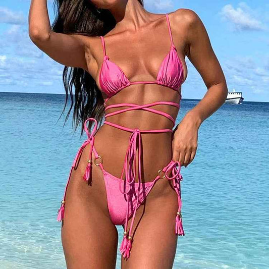 ️ Women’s Sexy Hollow-Out Cross String Bikini Set – Thong Swimwear for Beach & Pool.