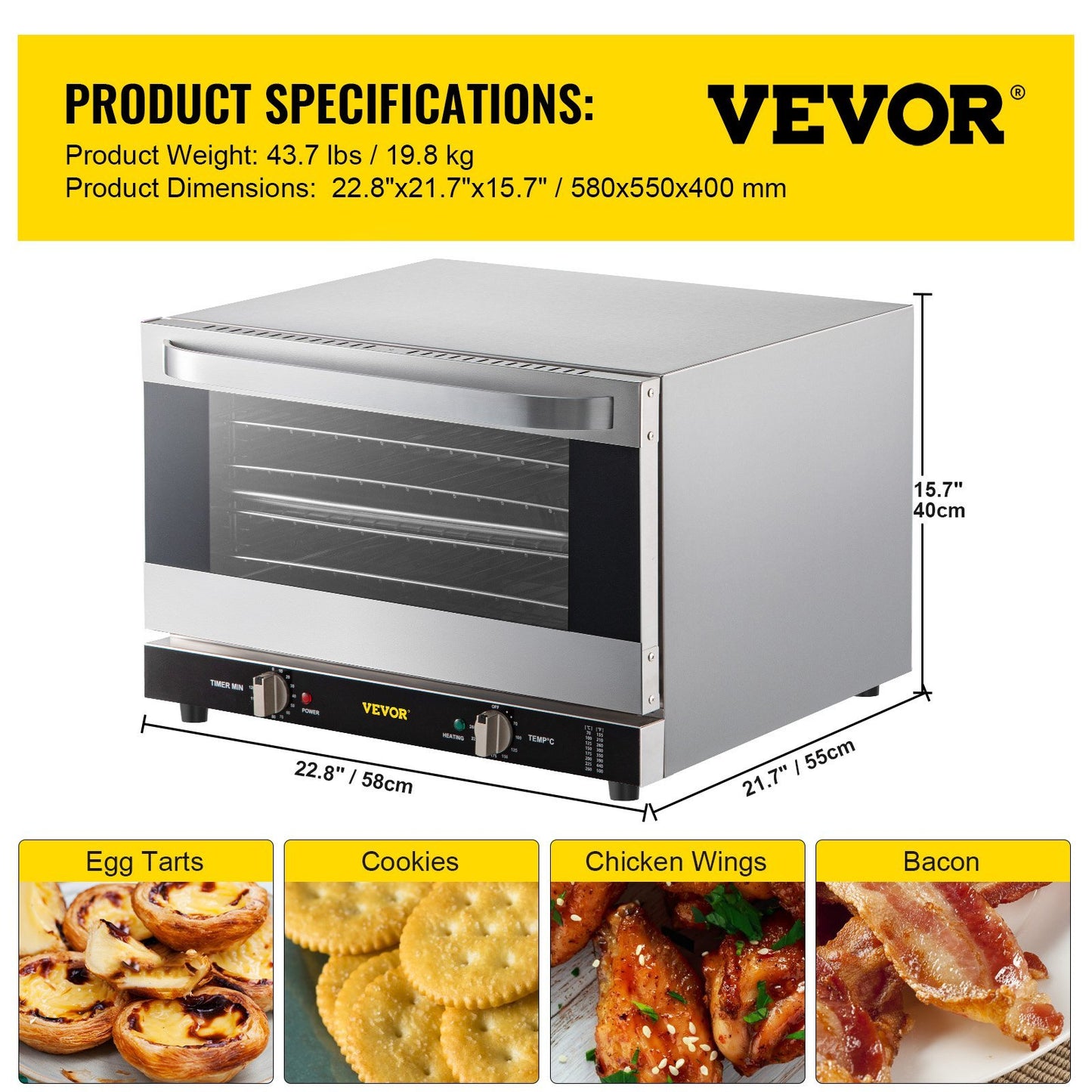 VEVOR Commercial Convection Oven – Half-Size 1600W Countertop Electric Baking Oven with Glass Door.