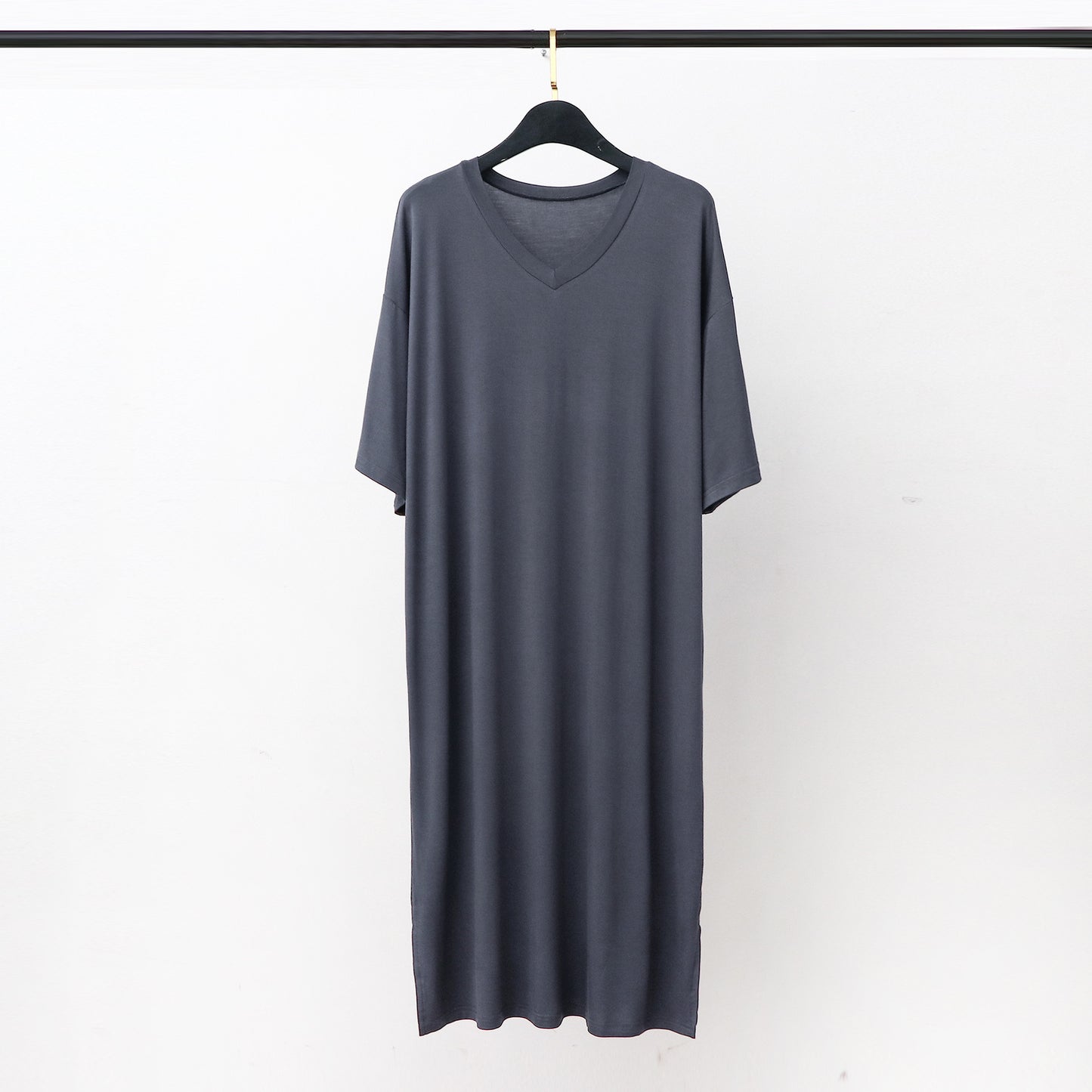 Men’s Modal V-Neck Nightgown – Soft Knee-Length Short-Sleeve Sleep Dress.