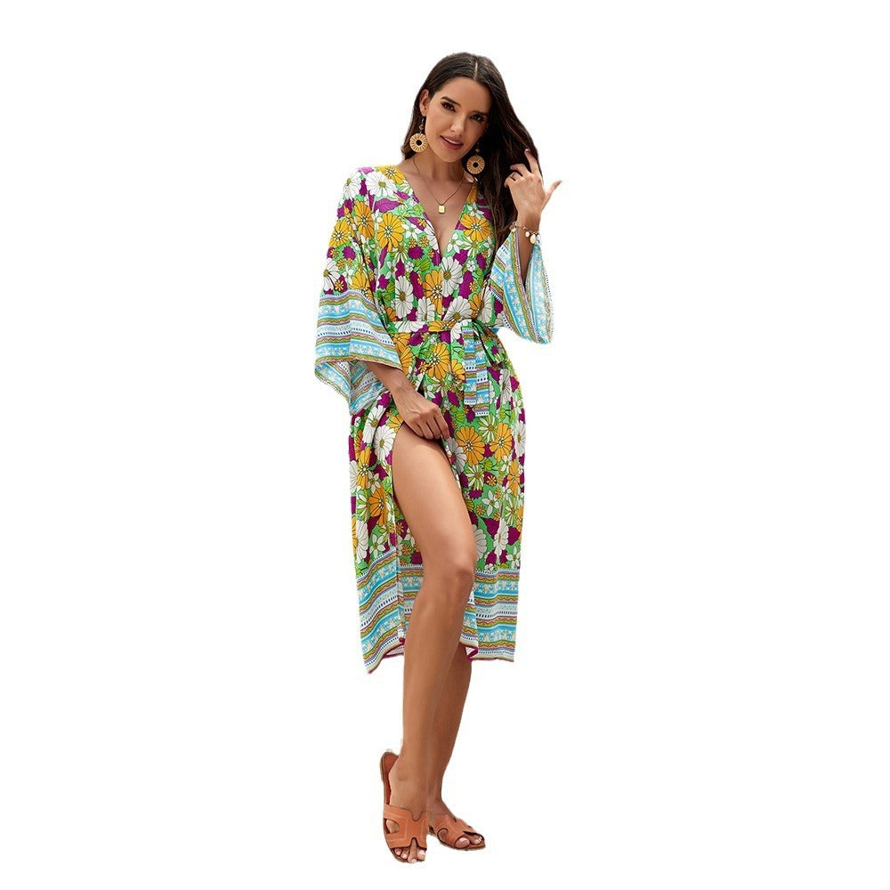 Bohemian Beach Dress – Flowy Vacation Maxi Sundress for Women.