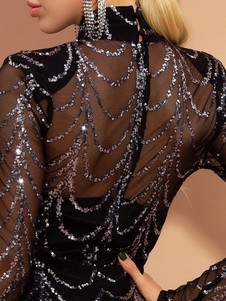 Sequins Women’s Long Sleeve Maxi Dress – Elegant Sparkly Evening & Party Gown.