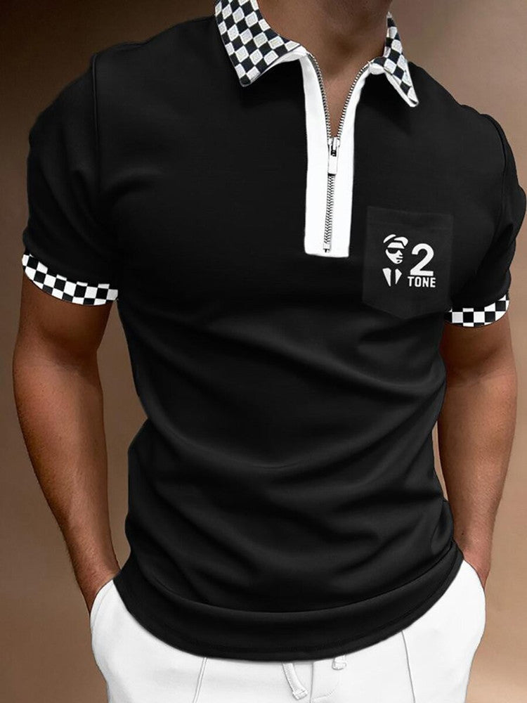 Men’s Striped Polo Shirt – Printed Short Sleeve Lapel T-Shirt for Casual & Smart Wear.